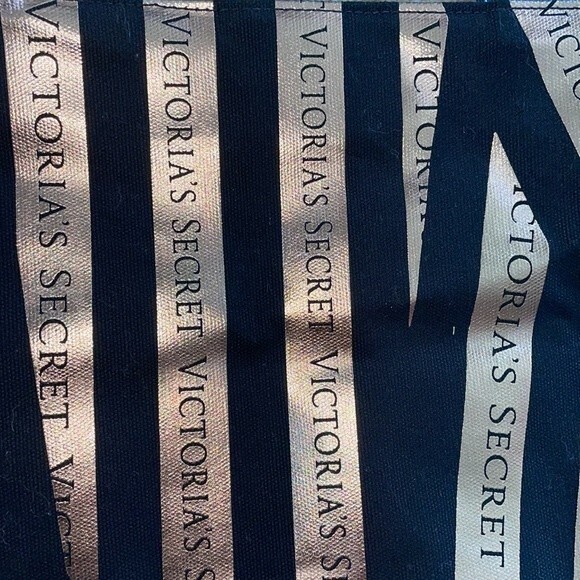 Victoria Secret Striped Light Pink & Black Overnight Tote Bag EUC - Picture 2 of 7